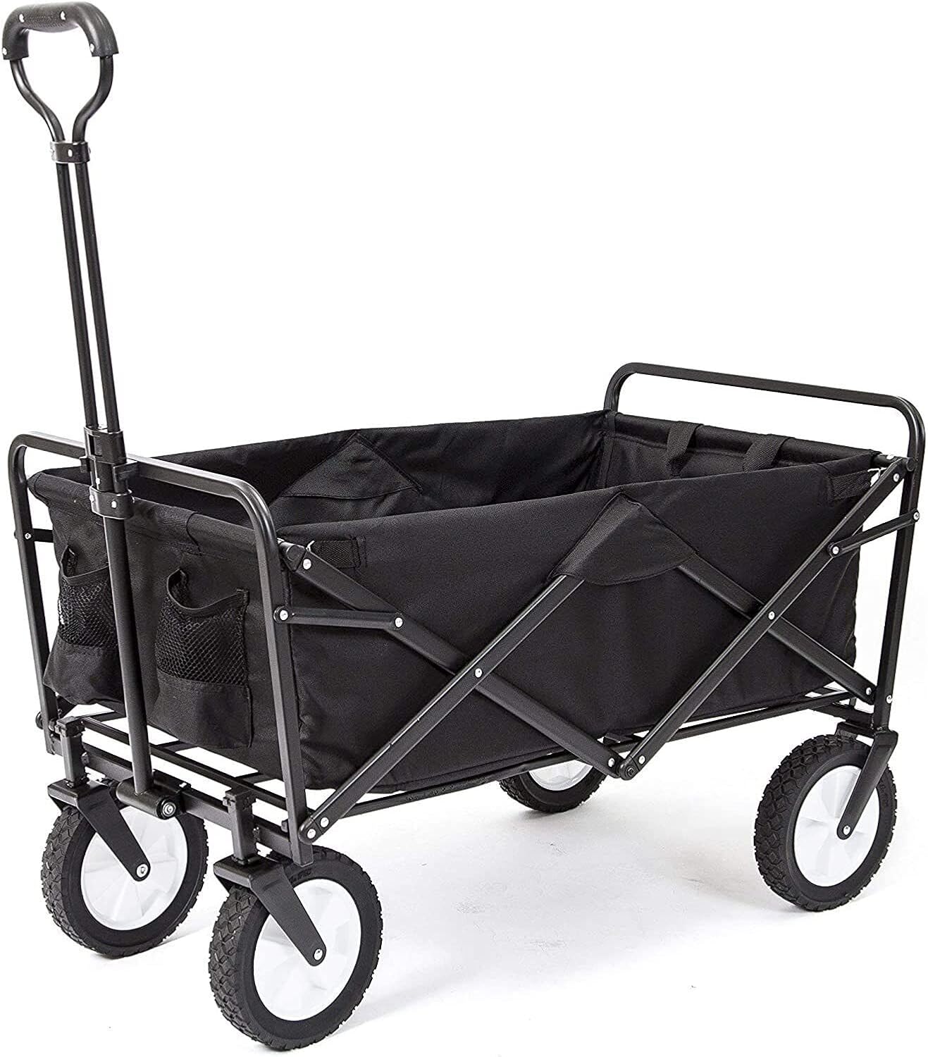 Collapsible Folding Picnic Wagon - Portable Hand Cart for Beach, Camping, Grocery & Outdoor Use - Adjustable Handle, Lightweight Utility Trolley, Black