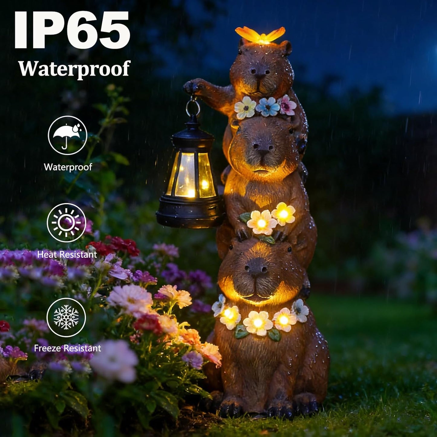 Duck Garden Statue with Solar Lantern, Cute Duck Figurine Waterproof Garden Decor for Outdoor, Porch Goose Statue Outside Duck Light for Yard Art Lawn Pond, Perfect Duck Gifts for Women (Capybara)
