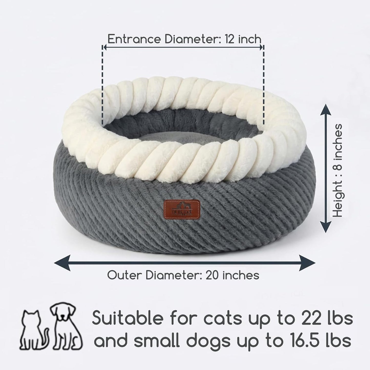 Hollypet Cat Bed for Indoor Cats Kitty Beds, Round Washable Fluffy Sma