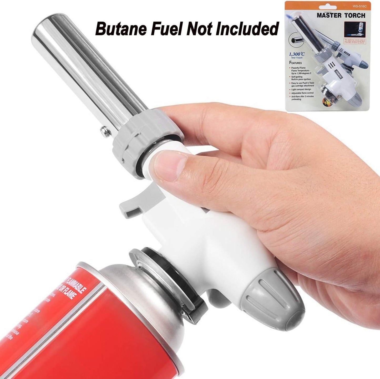 FunOwlet Butane Torch, Reverse Use Culinary Kitchen Blow Lighter with Adjustable Flame, Butane Fuel Not Included, Ideal for Chef Cooking, Creme, Brulee, BBQ, Baking, DIY Soldering