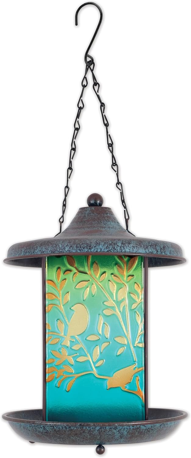 Sunset Vista Designs for The Birds Pressed Glass Suncatcher Hanging Birdfeeder, 19-Inch, Blue Bird