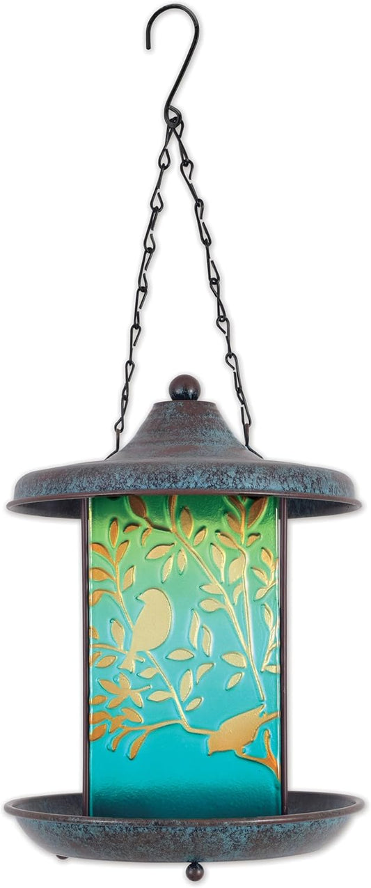 Sunset Vista Designs for The Birds Pressed Glass Suncatcher Hanging Birdfeeder, 19-Inch, Blue Bird