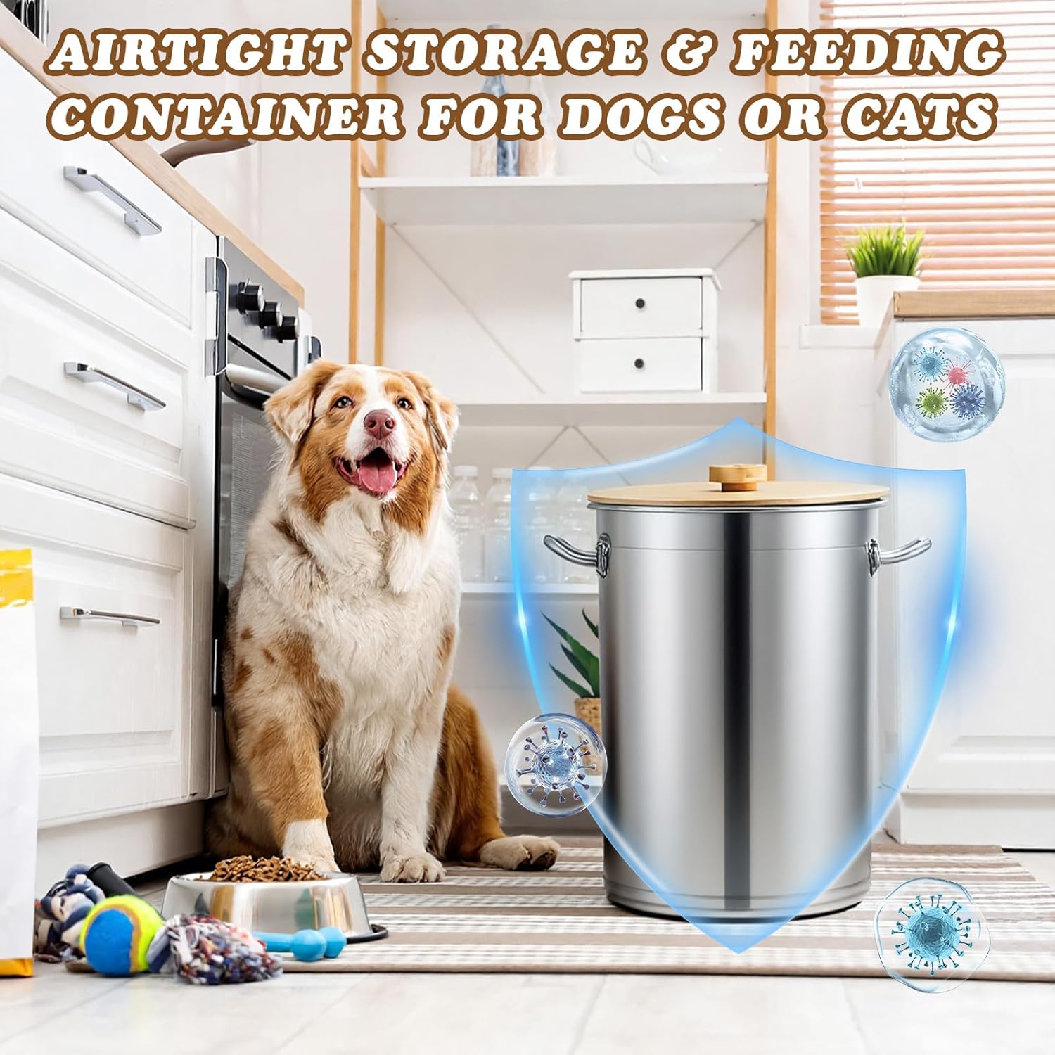 Maxdot 45 Lbs Stainless Steel Food Storage Container for Dog with Airt