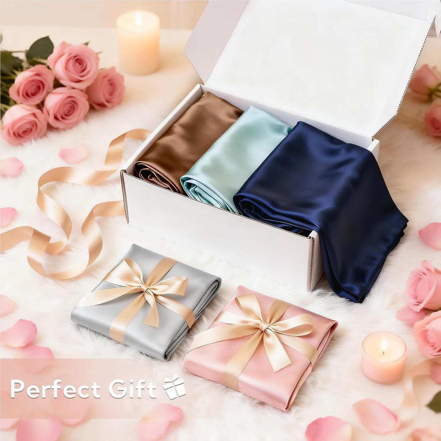 MR&HM Satin Pillowcase for Hair and Skin, Silk Satin Pillowcase 2 Pack, Queen Size Pillow Cases Set of 2, Silky Pillow Cover with Envelope Closure (20x30, Black)