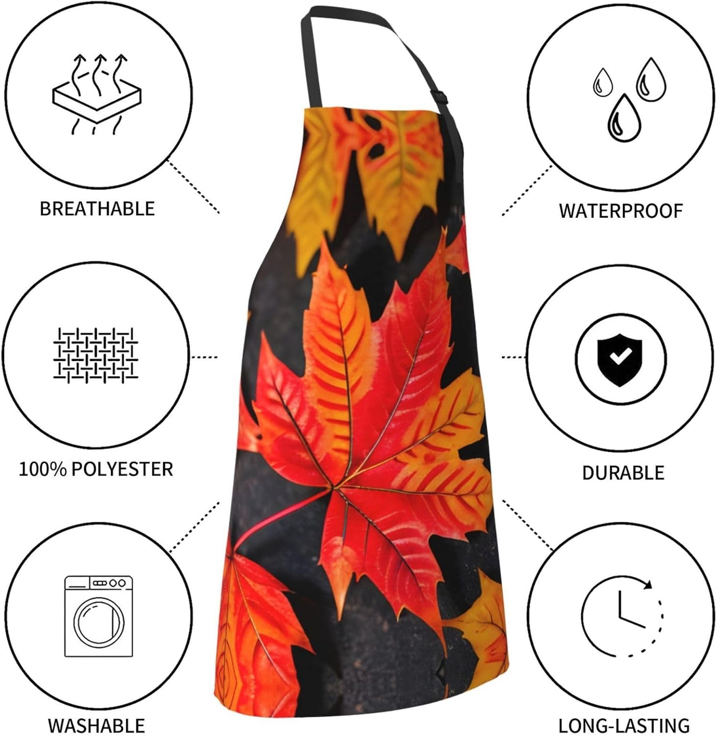 Fall Red Leaves Print Laundry apron 28x33 In Waterproof Kitchen Apron with Pockets for Cooking Baking