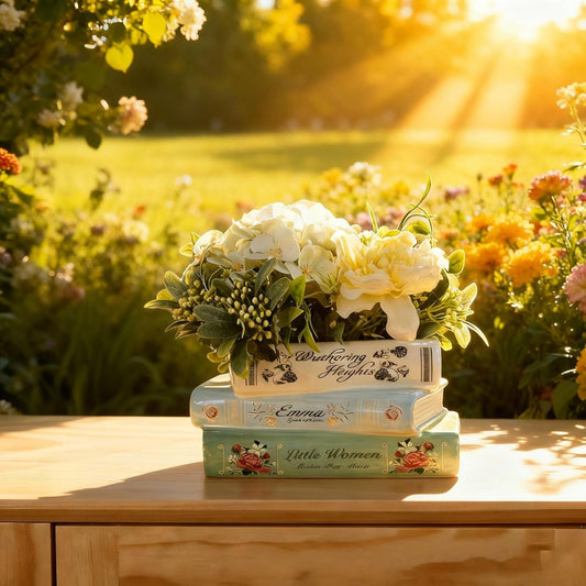 Book-Shaped Decorative Planter - Ceramic Book Vase for Flowers, Book Planter & Stacked Book Shaped Vase for Home, Office, Bookshelf for Book Lover Decor