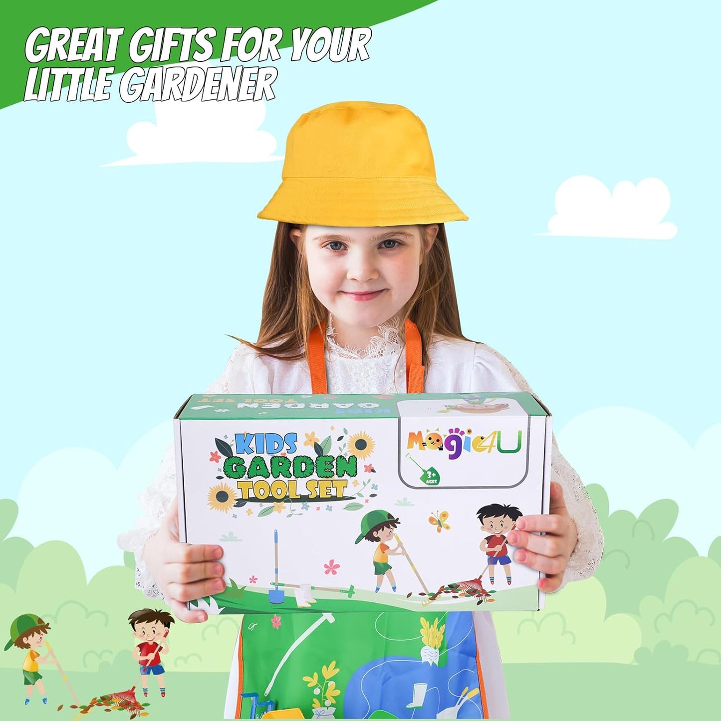 Magic4U Kids Gardening Tools Set, 22 Pcs Metal Garden Tools Toys with 