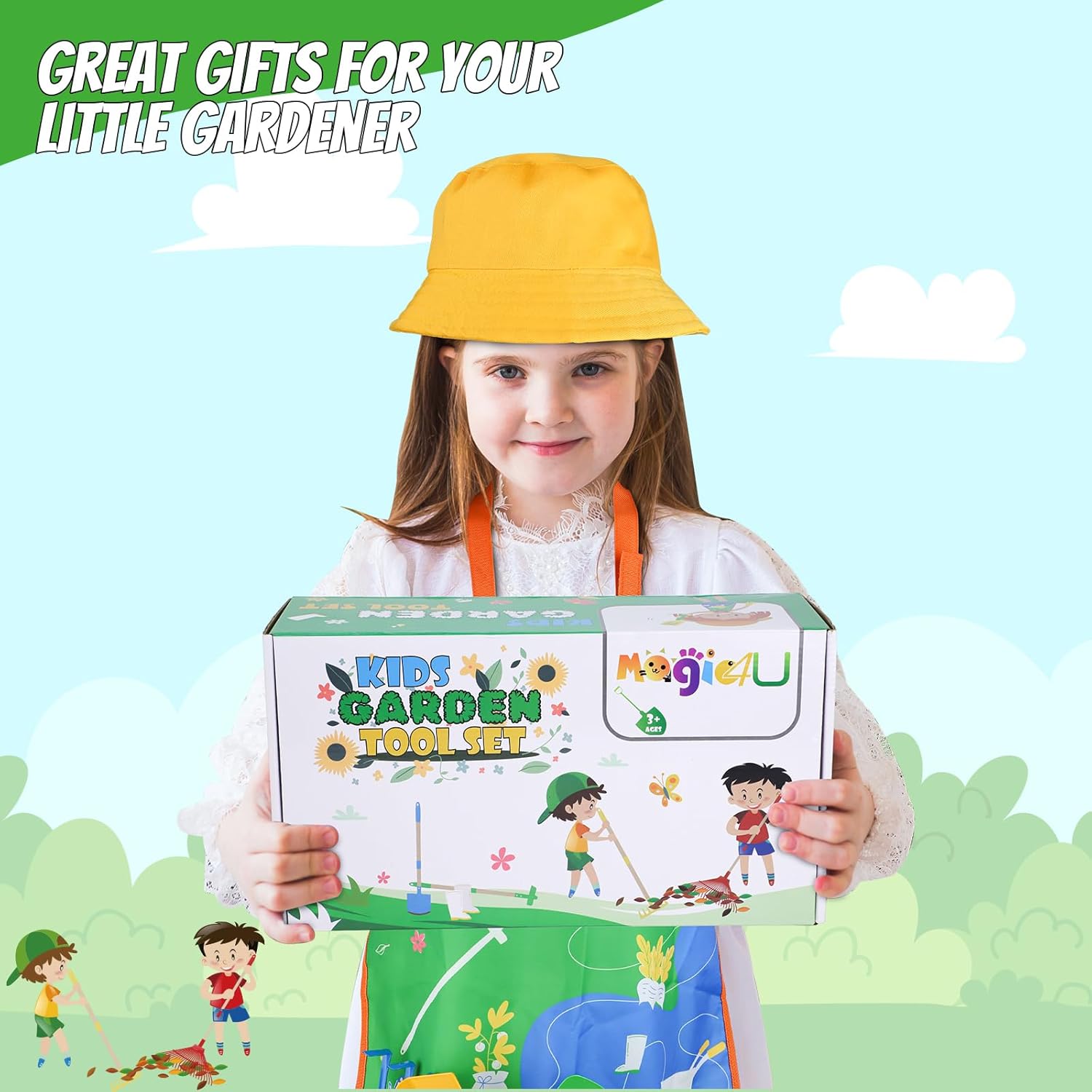 Magic4U Kids Gardening Tools Set, 22 Pcs Metal Garden Tools Toys with 