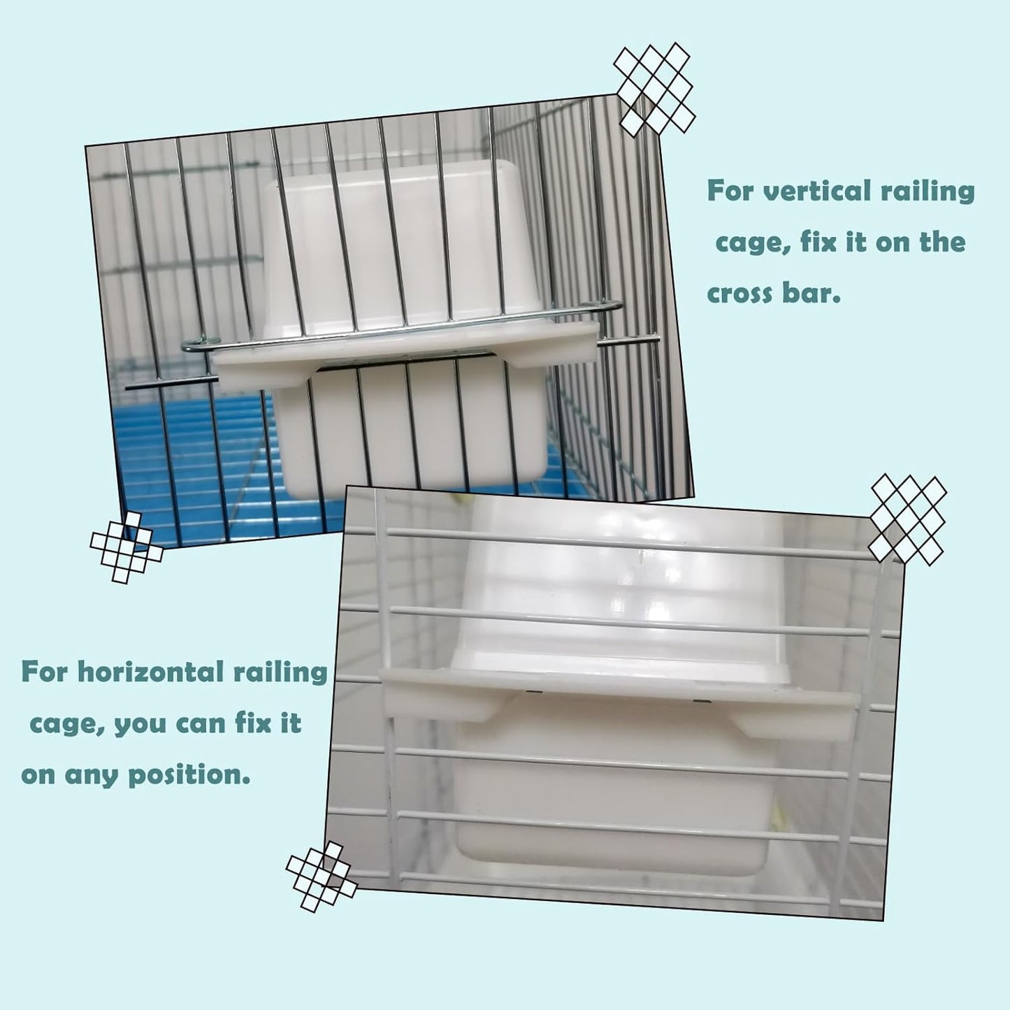 IBWell 2 Pack Clear Water Bowl and Food Container - Bird Cage Feeder W