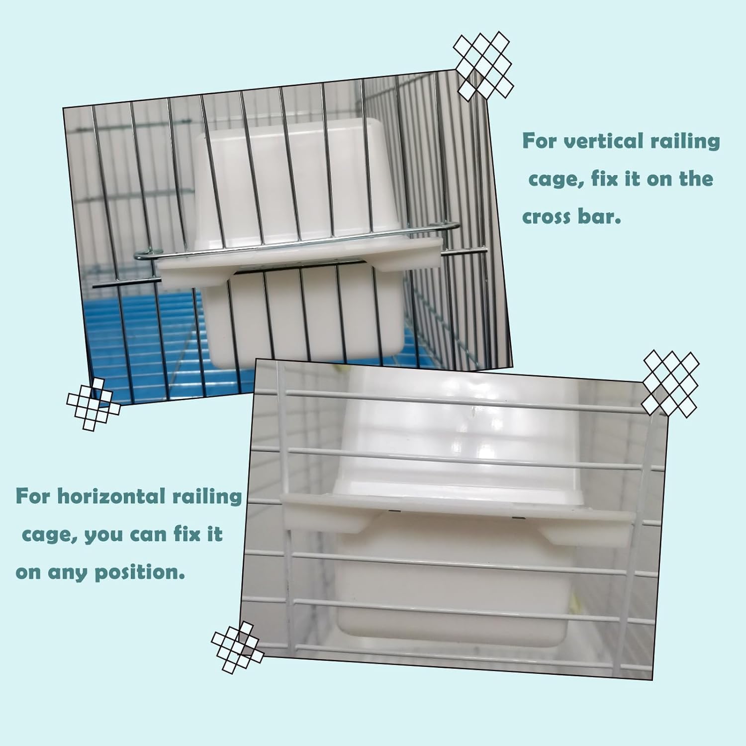 IBWell 2 Pack Clear Water Bowl and Food Container - Bird Cage Feeder W