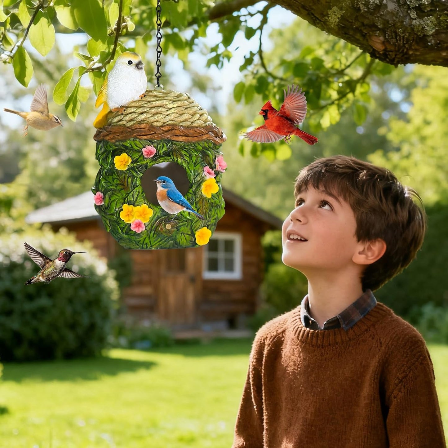 Bird Houses for Outside Bird Nesting Design Resin Birdhouse, Garden Ou