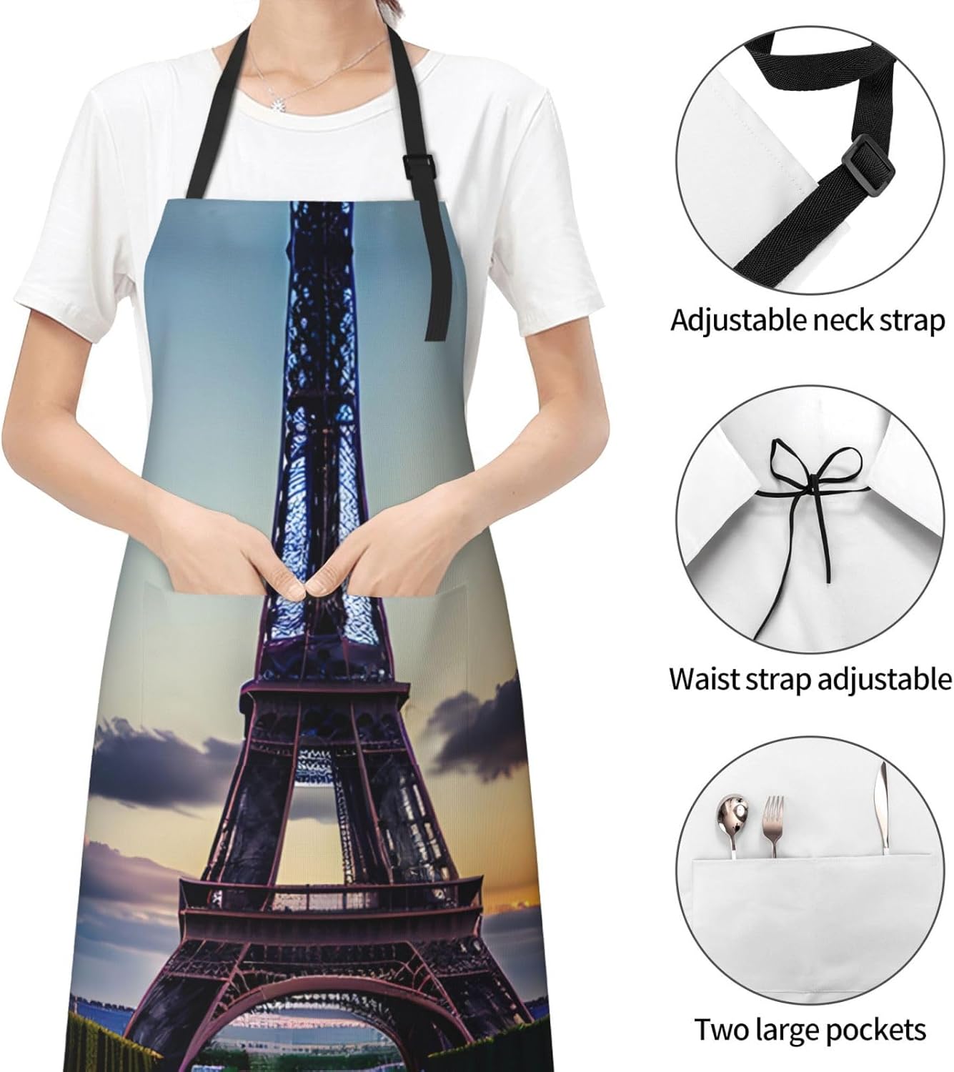 Eiffel Tower print Waterproof apron with pocket adjustable cooking apron for adult kitchen bibs to bake