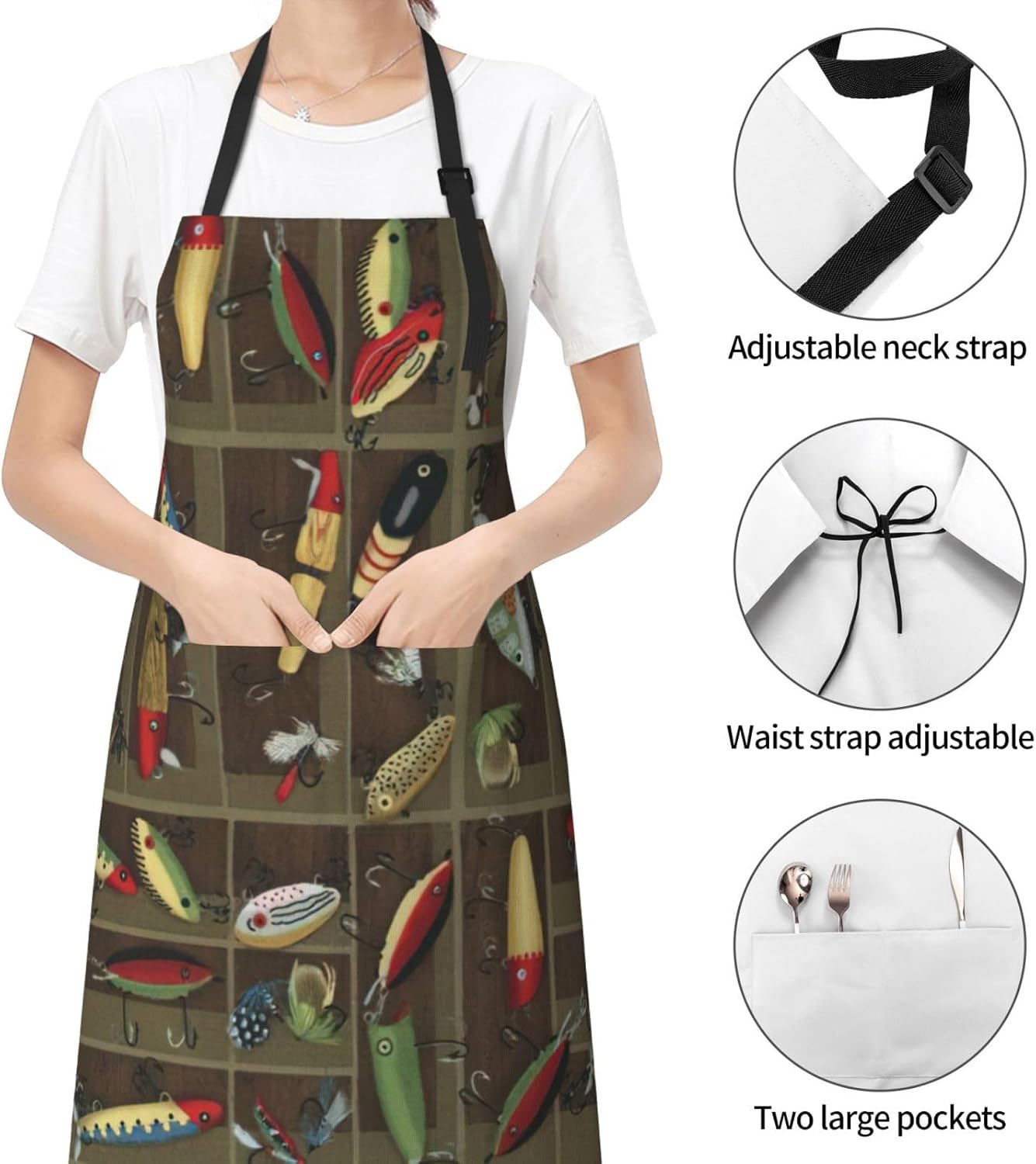 Fishing Lure Style print Waterproof apron with pocket adjustable cooking apron for adult kitchen bibs to bake