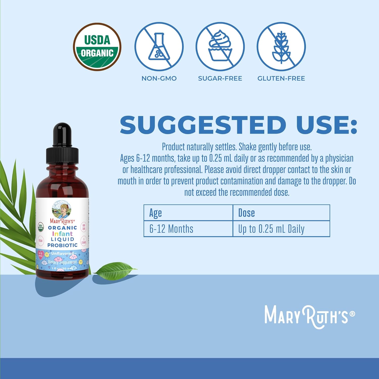 MaryRuth Organics USDA Organic Infant Liquid Probiotic Drops | Baby Es