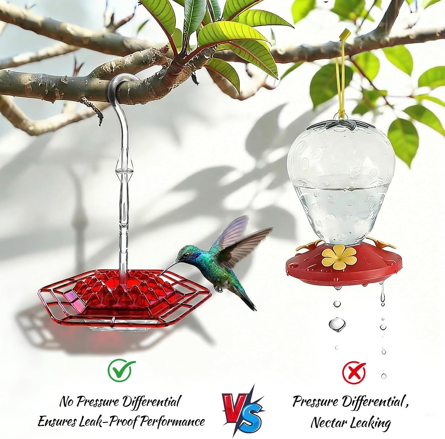Hummingbird Feeders for Outdoors Hanging with 30 Feeding Ports Saucer 