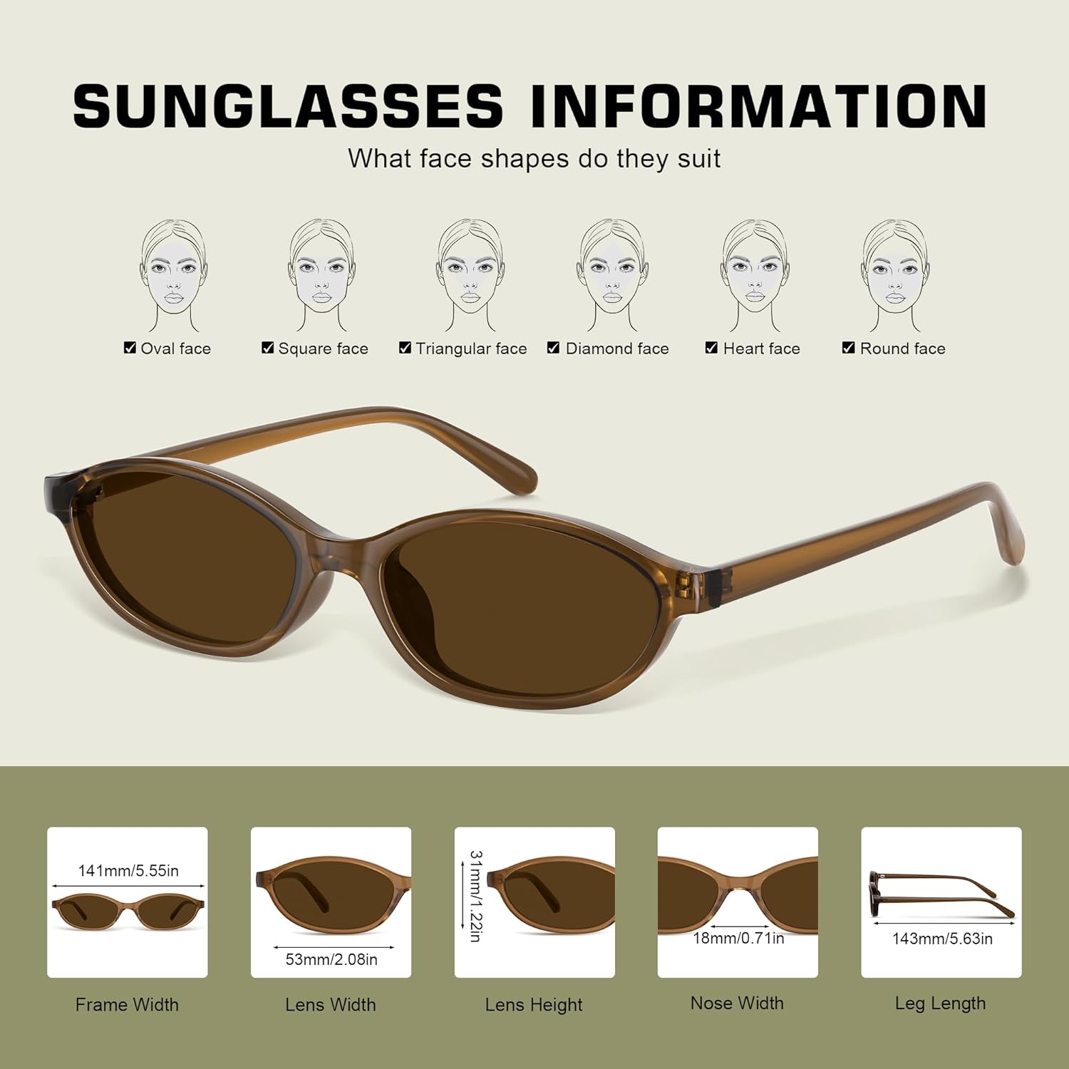 Sunglasses Womens Retro Oval Sunglasses for Women - Cat Eye 90s Glasse