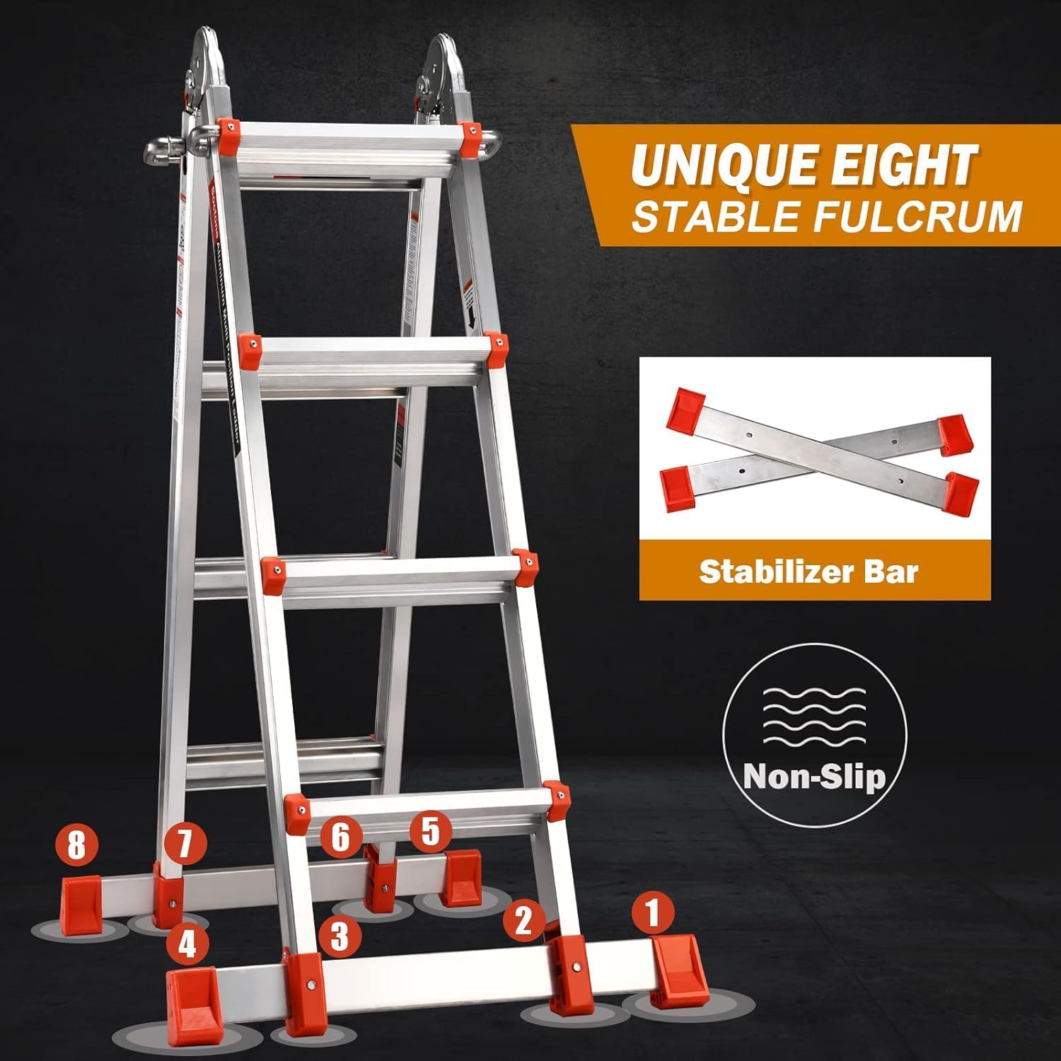 Soctone Ladder, A Frame Extension Ladder, Multi Position with Stabiliz