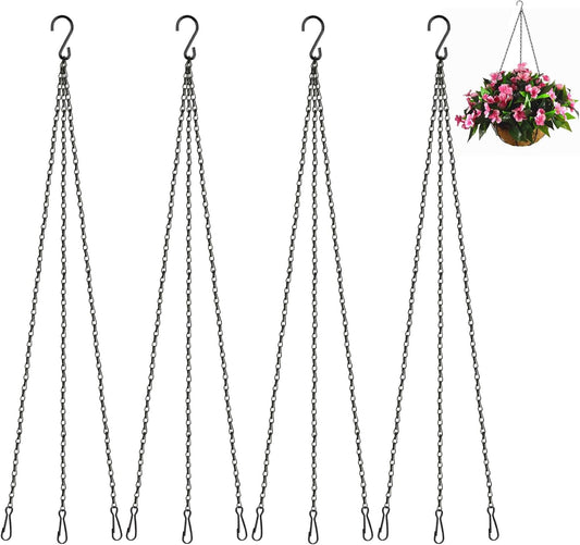 Hanging Basket Chains, 4 Pack Hanging Chain with Hook, 16 Inch Black Chain for Hang Plants, Adjustable Small Plant Chain for Baskets Bird Feeders Outdoor Indoor Decor Lanterns Wind Chimes