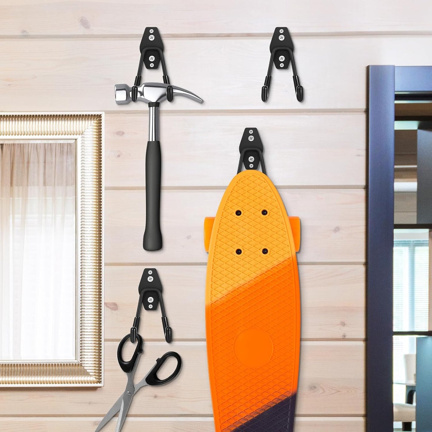 PRETYZOOM 4pcs Heavy Duty Metal Wall Hanging Hooks Small Square Black Utility Hooks for Garage Storage and Garden Tool Organizer