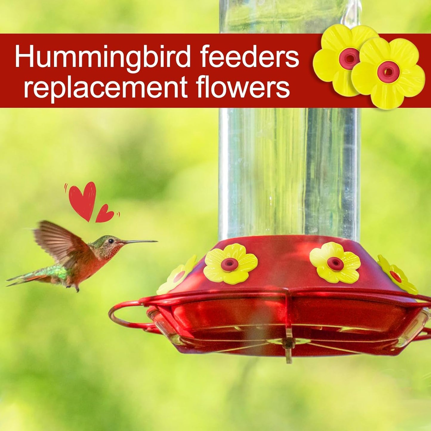 20 Set Hummingbird Feeder Replacement Flowers with 2 Cleaning Brush Flowers Feeder Parts Replacement for Hanging Feeding Hummingbird Outdoors (Red)