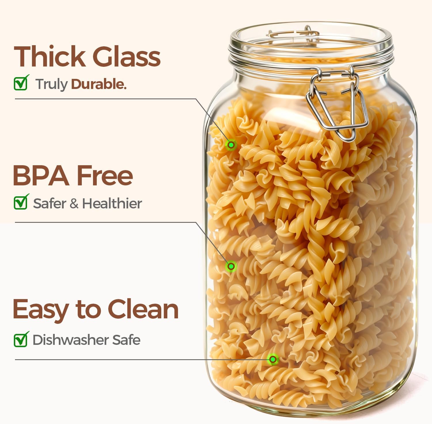 ComSaf Airtight Glass Jars with Lids 0.6 Gallon Set of 3, Food Storage