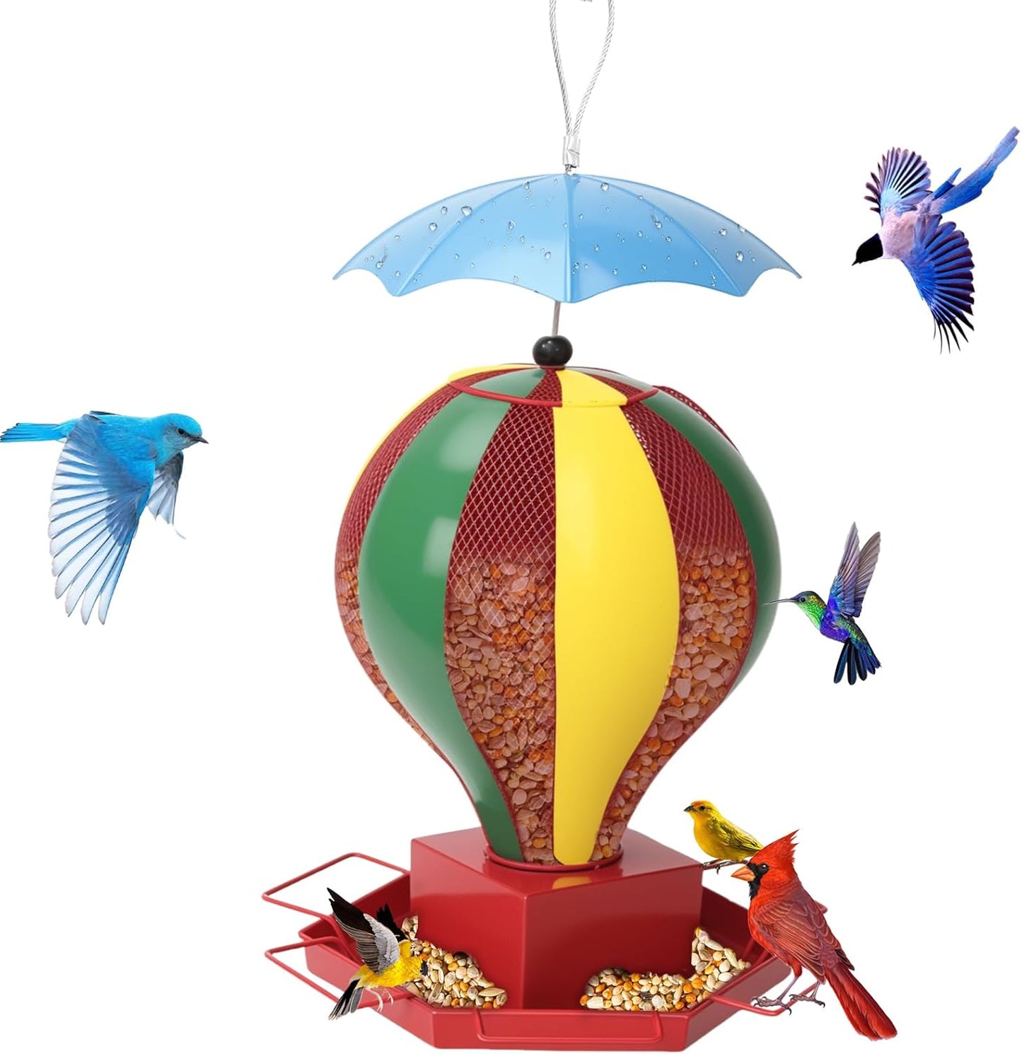 Bird Feeder for Outdoors, Squirrel Proof Outside Hanging Unique Design Birds Feeding All Metal Brushed Weather Resistant Large 6lb Capacity Feeders for Garden Use Gift Idea