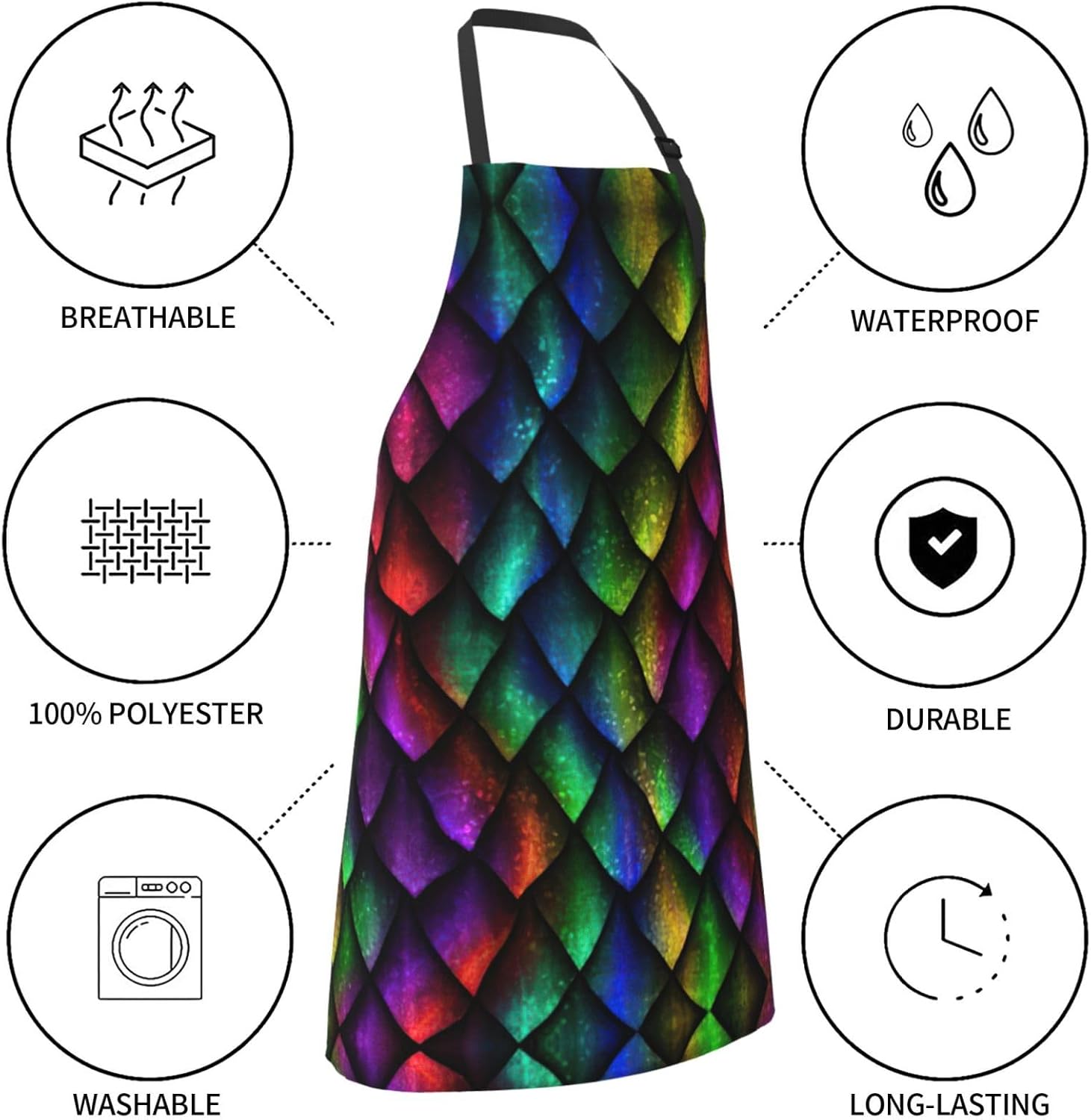 Dragon Scale print Waterproof apron with pocket adjustable cooking apr