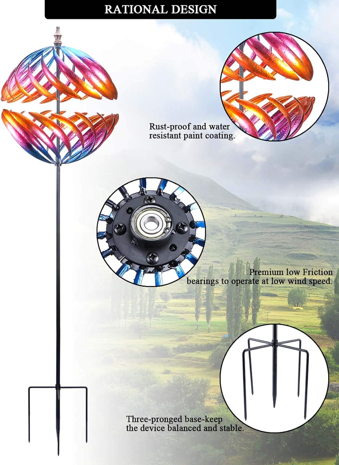 MUMTOP Wind Spinner 360 Degrees Double Steel Metal Wind Sculpture is S
