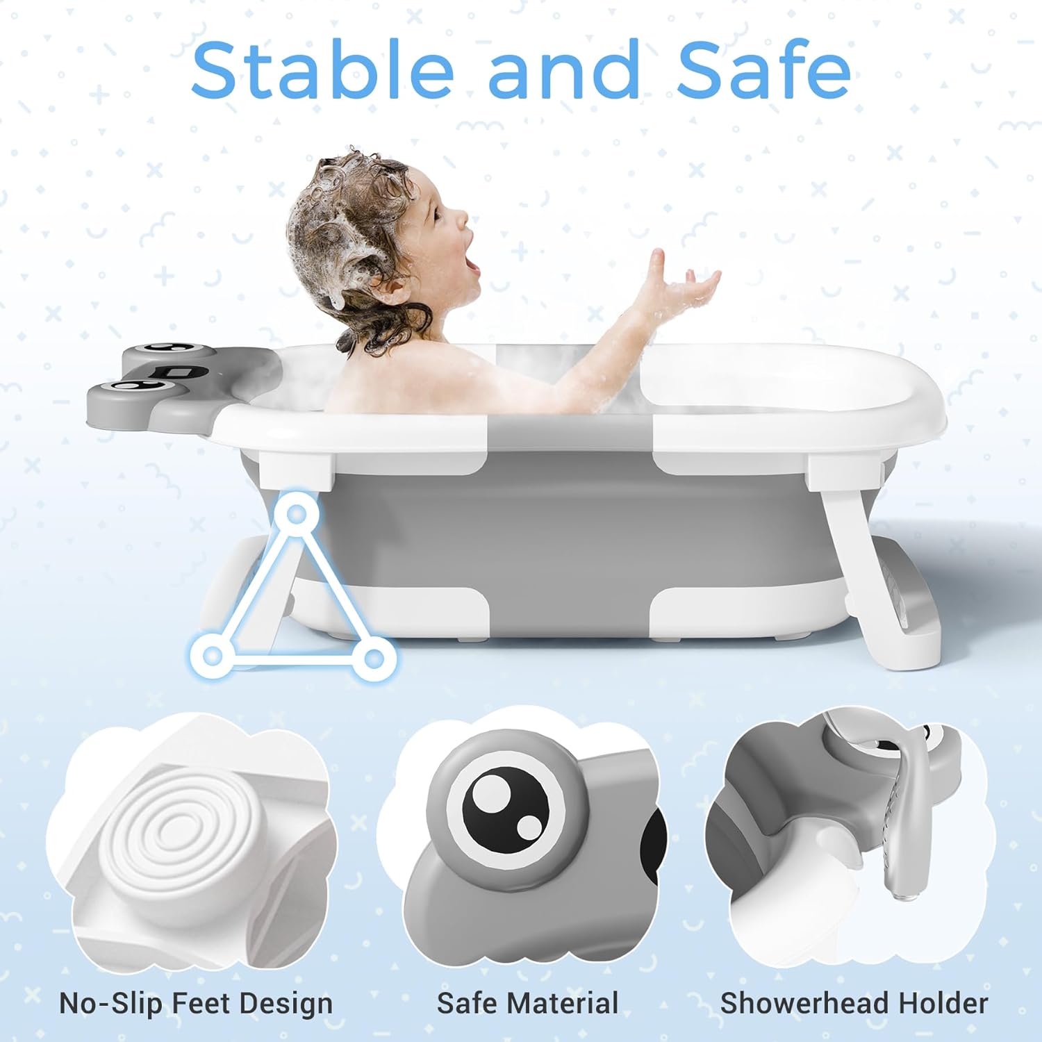 Baby Bathtub, Collapsible Newborn Bathtub for Infant to Toddler 0-24 M