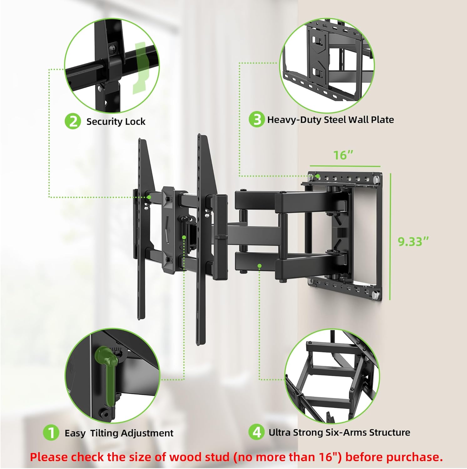 USX Mount Full Motion TV Wall Mount for Most 42-90 inch Flat Screen/LE