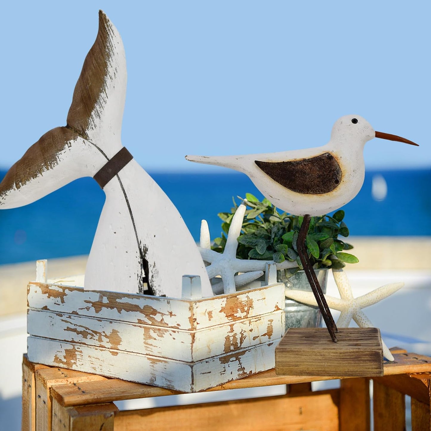 Aecipl Wood Bird Statue Standing Seagull Nautical Decor Coastal Birds 