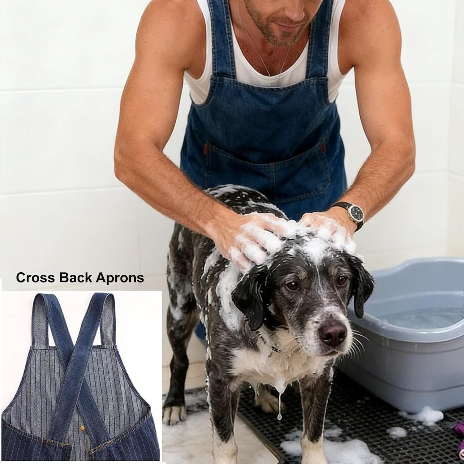 Adult Jour Apron, Lightweight Cotton Apron with Front Pocket, Denim Cr