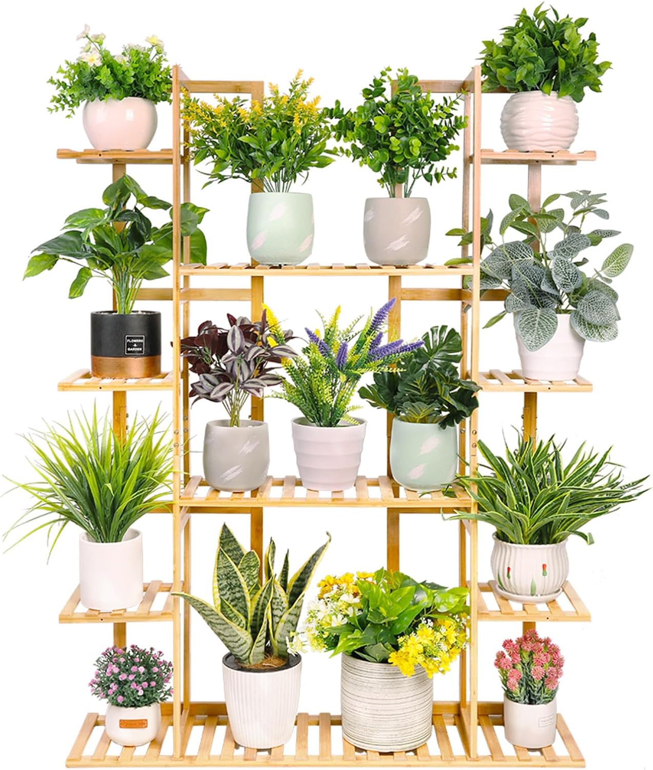 MARURY Extra Large Bamboo Plant Stand, Raised Garden Bed with Legs, Indoor Plants 9 Tier Organizer Living Room, for Vegetables, Flowers Outdoor Backyard Gardens