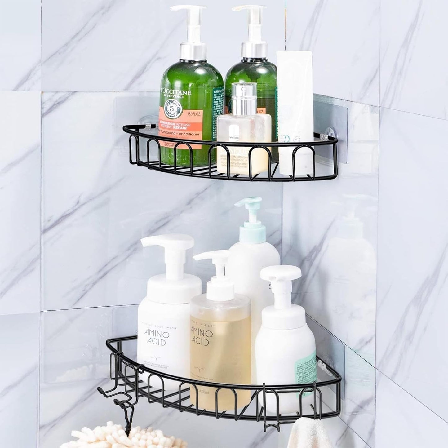 vivinin 15 Pack Shower Caddy Adhesive Replacement, Shower Shelf Adhesive No Drilling, Adhesive Hooks for Showe Caddy, Soap Holder, and Kitchen Racks