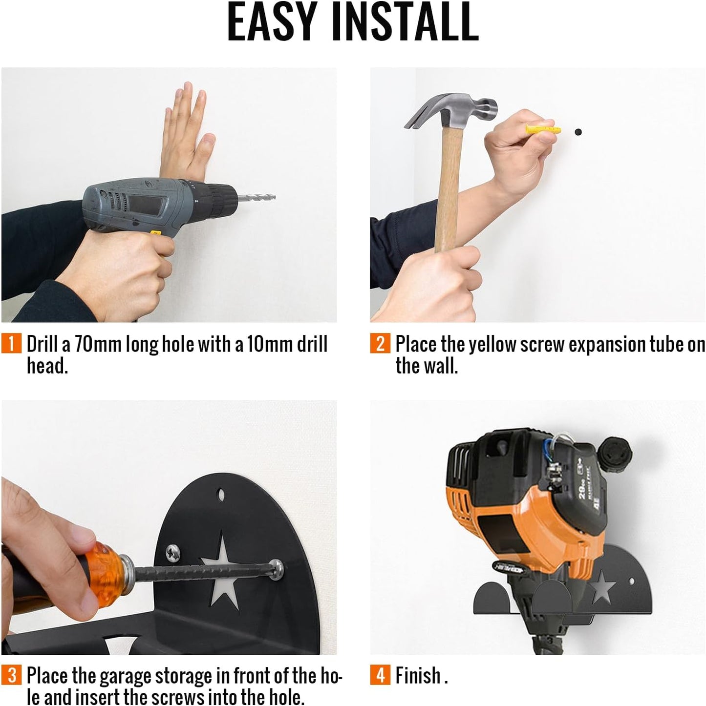 2 Pack Trimmer Rack Garage Garden Power Tool Hanger for Grass Trimmer, Hedge Trimmer, Garage Wall Weed Eater Hanger Holder Trimmer Power Tool Organizer Storage Wall Mount (Black)