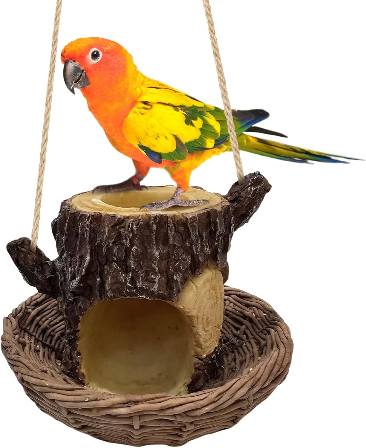 Bird Feeders for Outside, Tree Stump Shaped Birdwatching Feeding Station Tray for Wild Birds, Parrots, Cockatiels, Finches, Lovebirds, Budgies, Canary