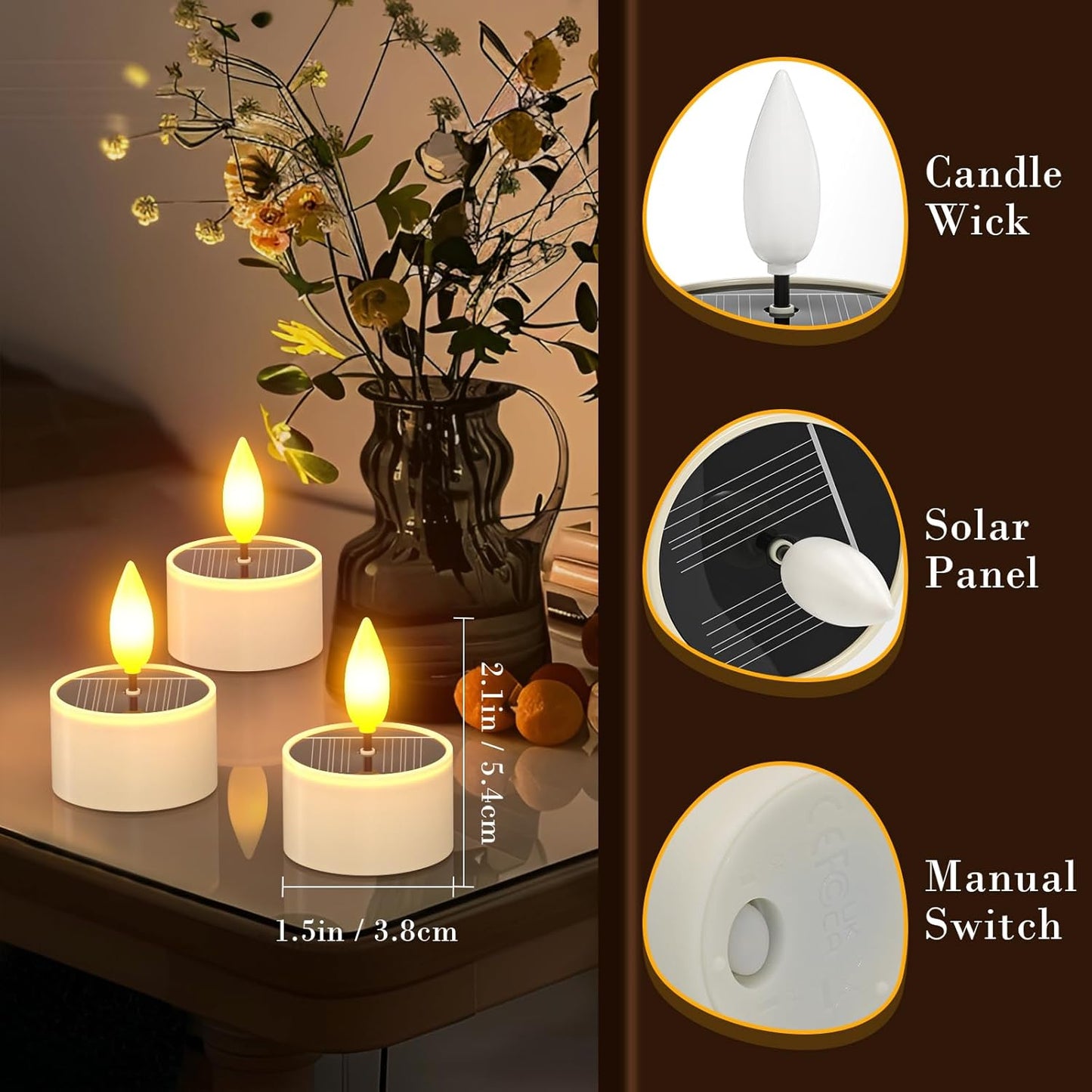 Yme Solar Tea Lights Candles, 12 Pack Small Rechargeable Battery Operated LED Flickering Flameless Tealight Candles with Dusk to Dawn Sensor for Outdoor Waterproof Garden Patio Yard Party Decor