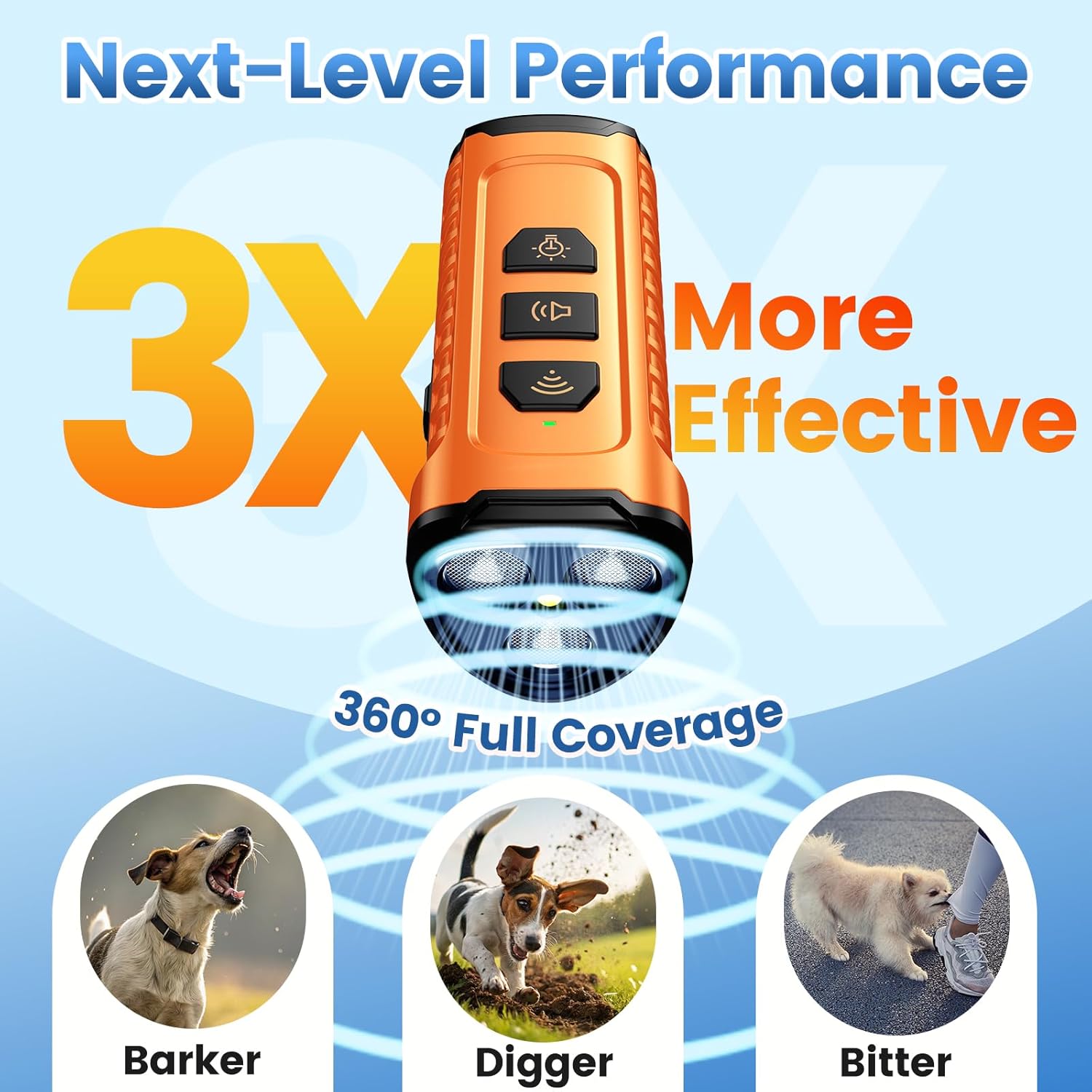 Dog Bark Deterrent Device 3X Anti Barking Device for Dogs, 5 Modes Sto