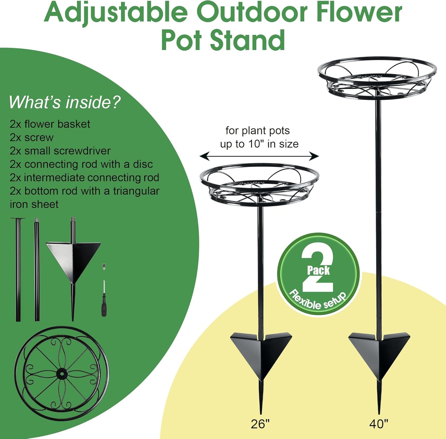 Tellingyou 2 Pack Adjustable Outdoor Flower Pot Stand, Metal Outdoor P
