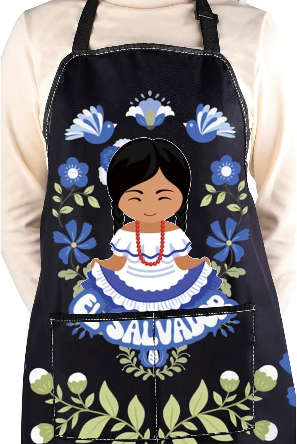 WCGXKO El Salvador Inspired Kitchen Apron Salvadoran Floral Artwork Gift El Salvador Flower Merch