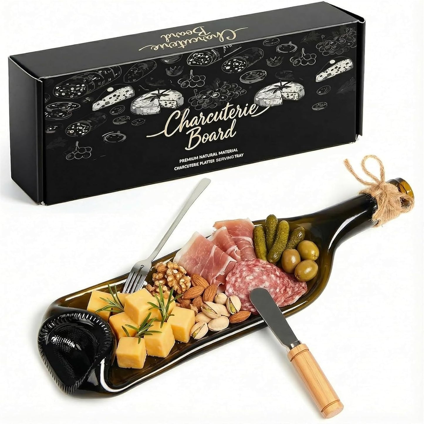 Bokon Melted Wine Bottle Serving Board Decorative Cheese Tray Charcute