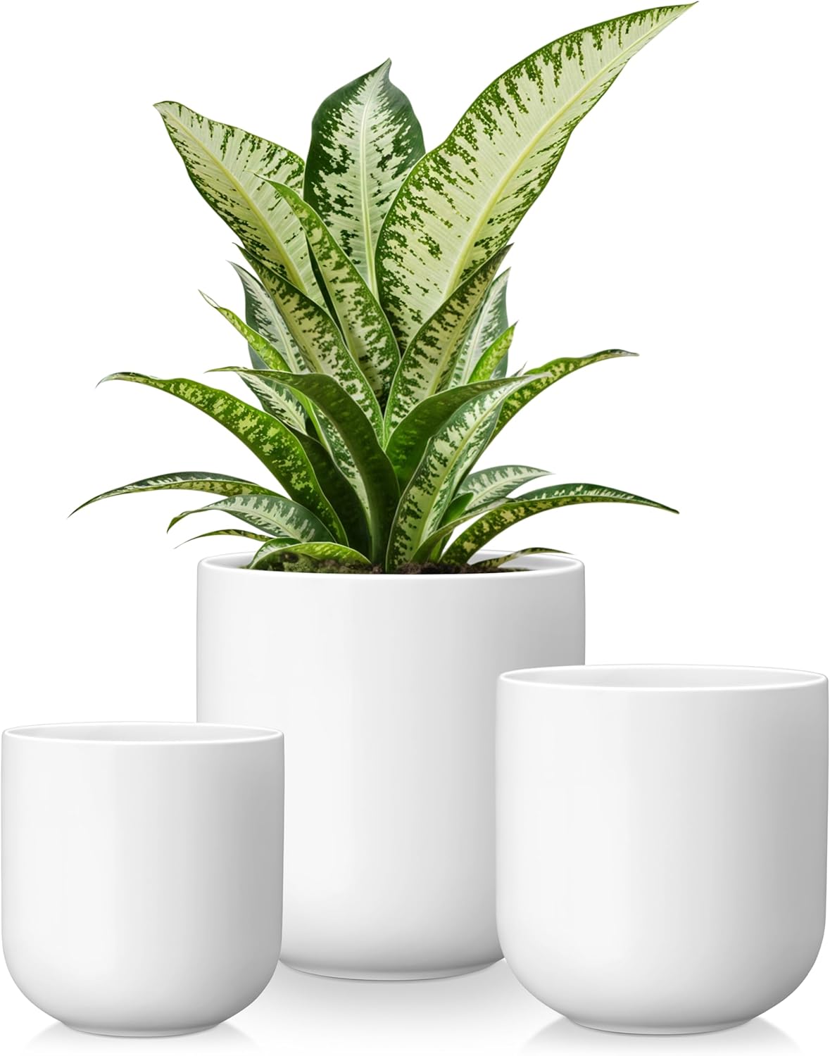 vancasso Ceramic Plant Pots, 4+5+6 inches, Set of 3, Planters with Dra