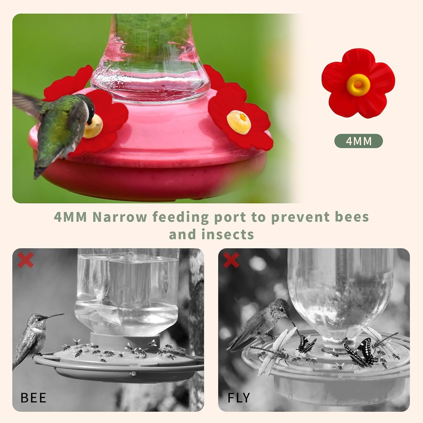 Hummingbird Feeders Replacement Flowers Replacement Parts for Hanging Feeding Hummingbird Outdoors Replacement Bird Feeder（Red，16pcs）