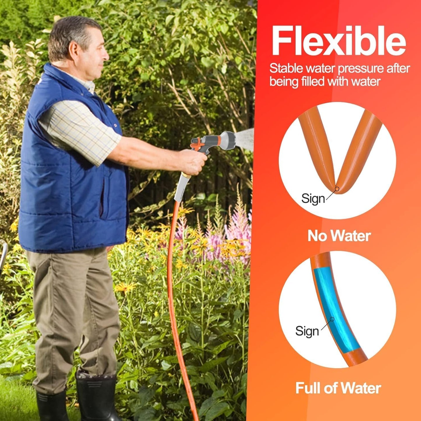 SPECILITE Garden Hose 50 ft x 5/8 in Heavy Duty, Flexible and Lightwei