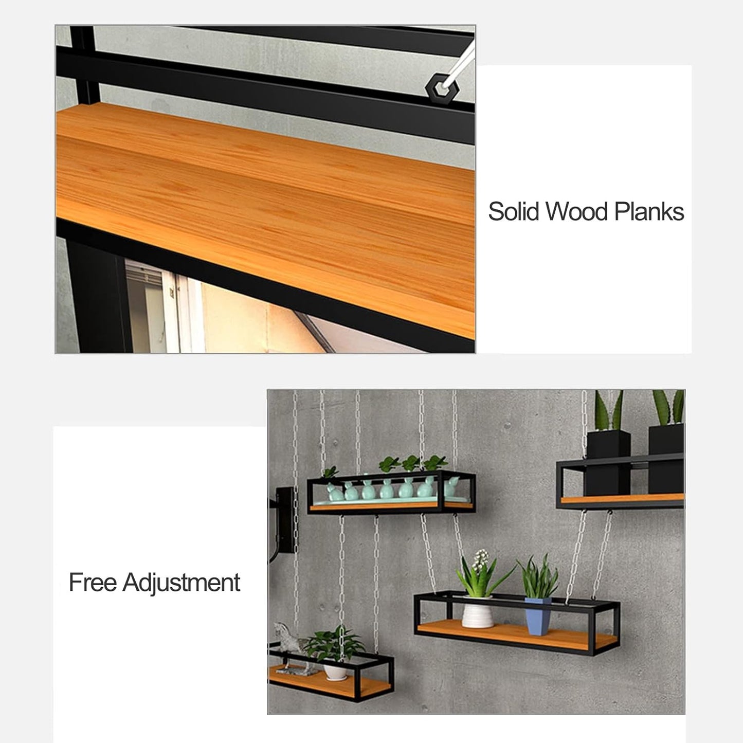 Creative Hanging Flower Pot Display Rack, Solid Wood & Iron Plant Shelf, Stylish Ceiling Railing Storage, 80x25x15cm Indoor/Outdoor Garden Decor