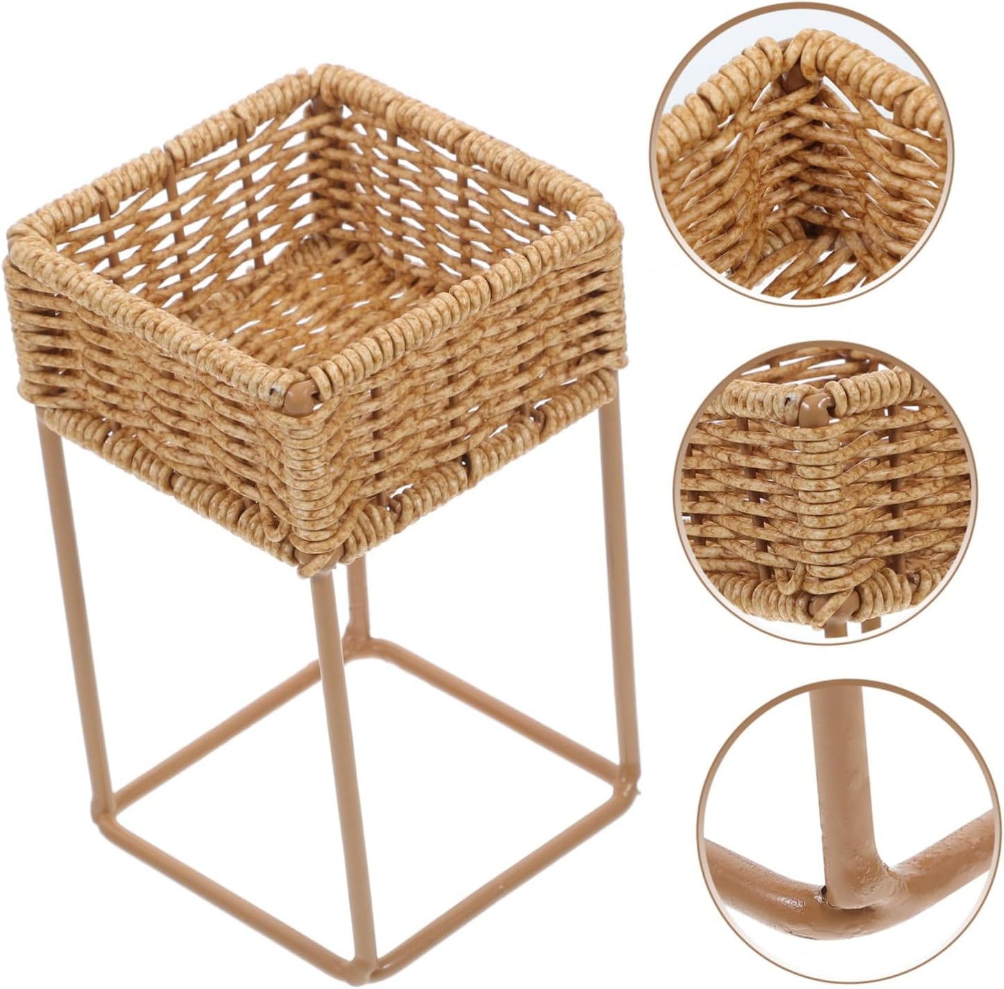 Wicker Plant Stand for Indoor and Outdoor Use Imitation Bamboo Flower Pot Display Rack Decorative Storage Shelf for Greenery 1-Tier Design