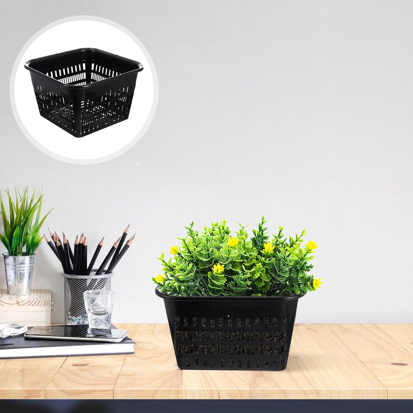 Cabilock 5-Pack Octagon Orchid Pots 7.07 Inch Root Control Planters with Drainage Holes Thick Breathable Plastic for Indoor Outdoor Gardening
