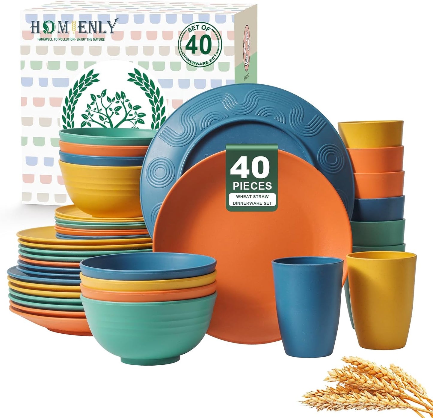 Homienly 40-Piece Premium Wheat Straw Dinnerware Sets, Service for 8, 