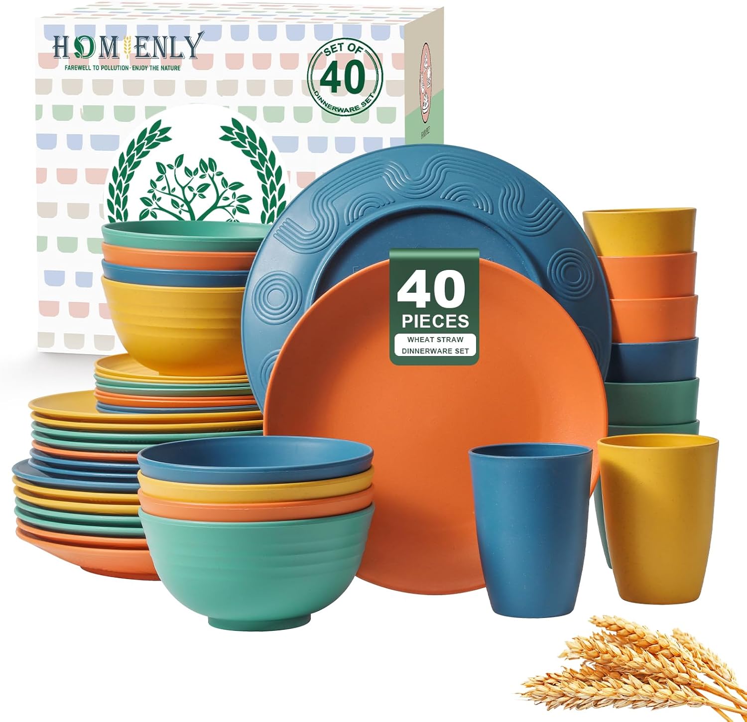 Homienly 40-Piece Premium Wheat Straw Dinnerware Sets, Service for 8, 
