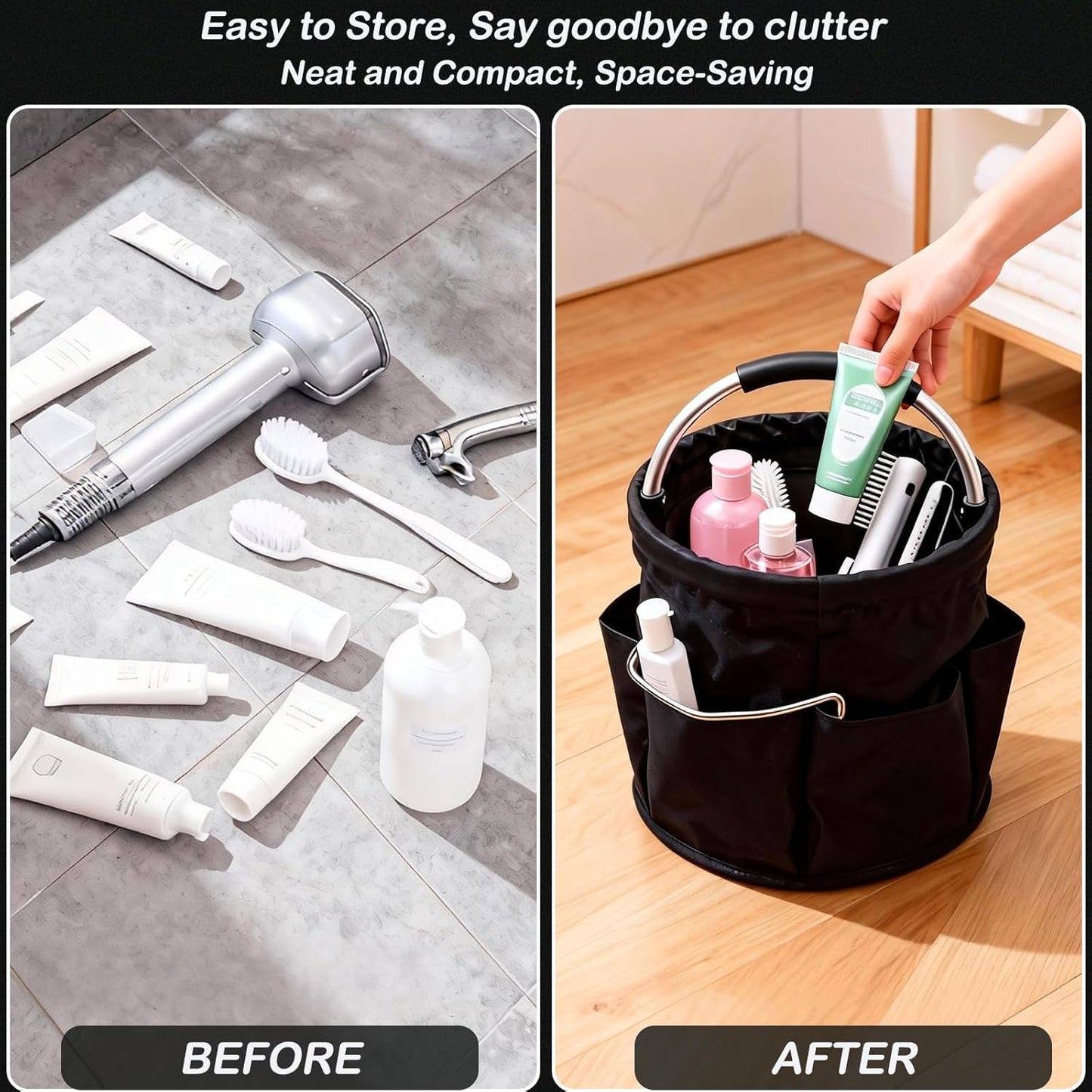 17L Foldable Cleaning Caddy with Handle, Cleaning Supplies Organizer S